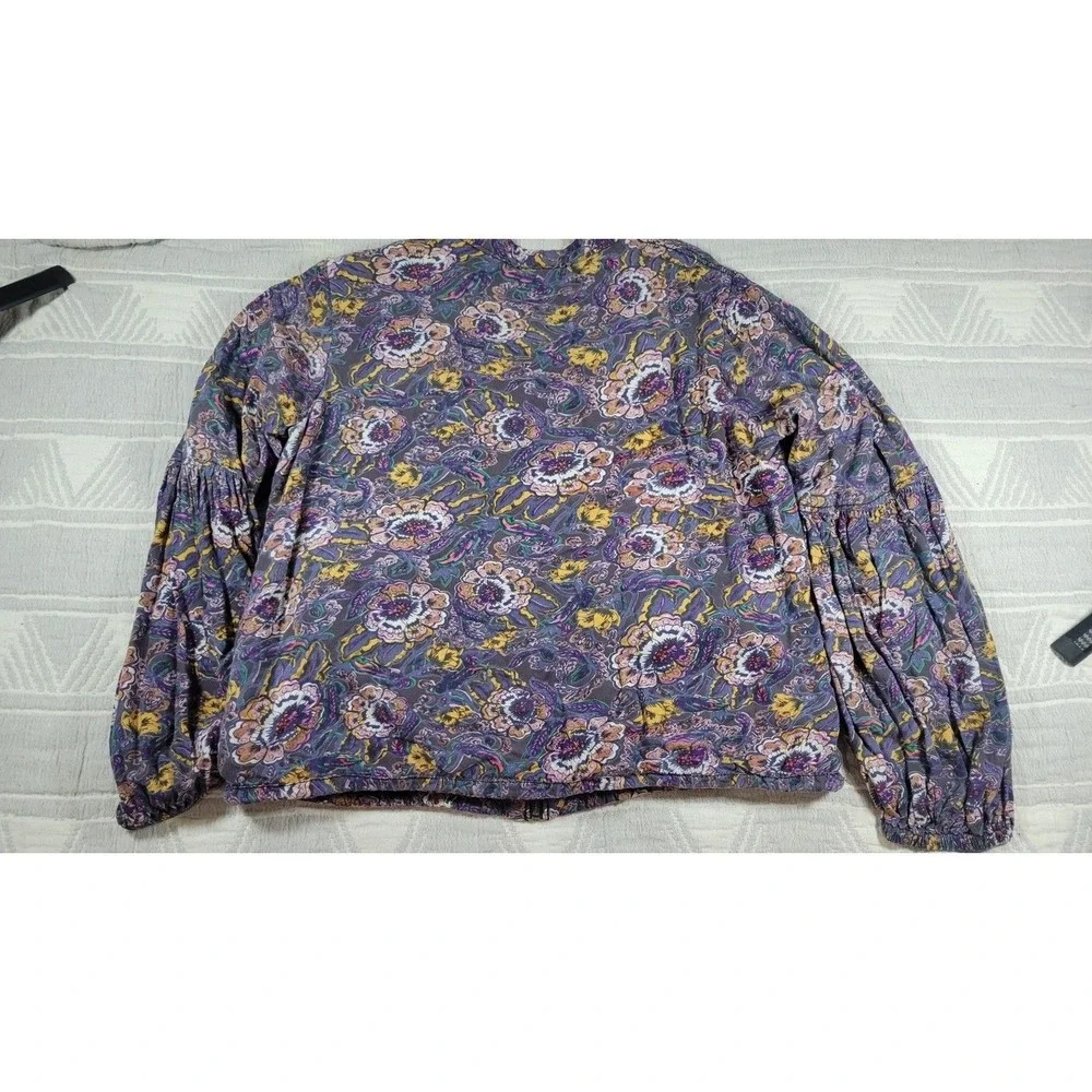 Free People Floral Bomber Jacket Women M  Boho Balloon Sleeve Festival